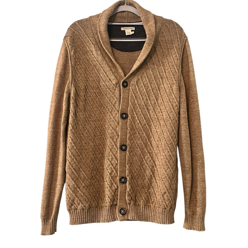 Carbon 2 Cobalt Knit Cardigan Button Sweater •Men L• Camel Tan Shawl Collar